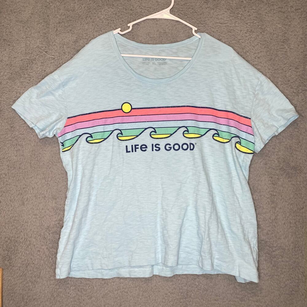 Life is good womens graphic tshirt XL blue lightweight beach outdoor colorful